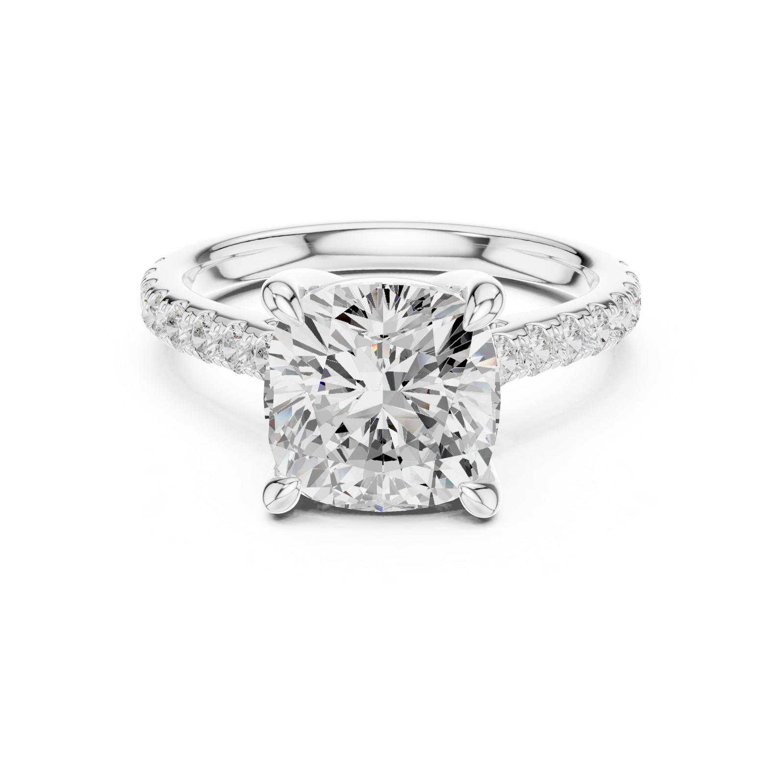 Gold Ring, Cushion center stone, White Gold, view 4