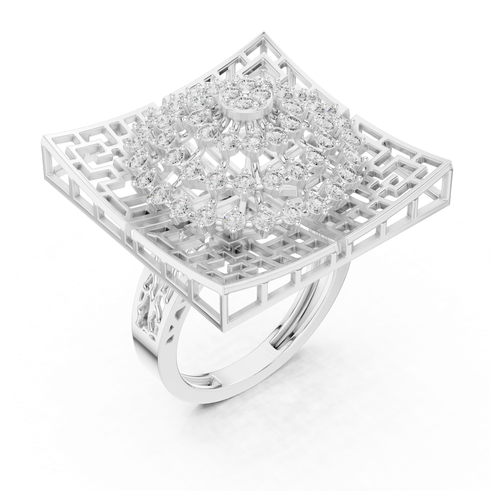 14K Solid Gold Lab Diamond Signet Ring, White Gold, view 2