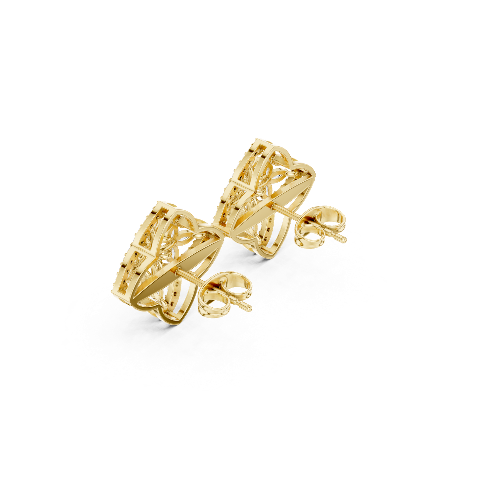 14K Solid Gold Lab Diamond Clover Cluster Earrings, Yellow Gold, view 2