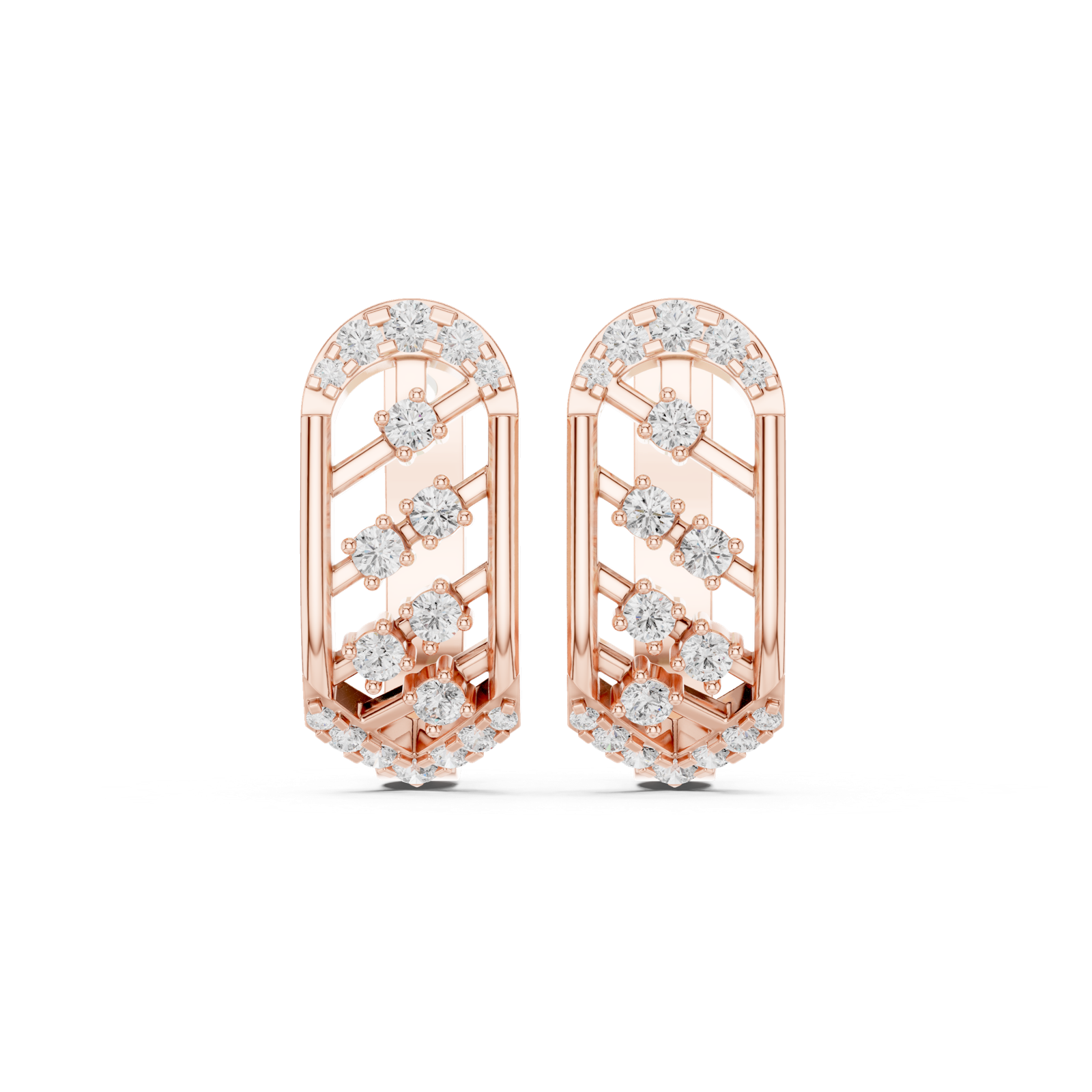 14K Solid Gold Lab Diamond Cluster Earrings, Rose Gold
