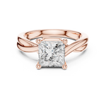 Gold Twisted Band Solitaire Engagement Ring, Princess center stone, Rose Gold, view 4