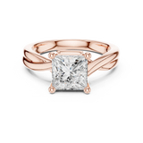 Gold Twisted Band Solitaire Engagement Ring, Princess center stone, Rose Gold, view 4