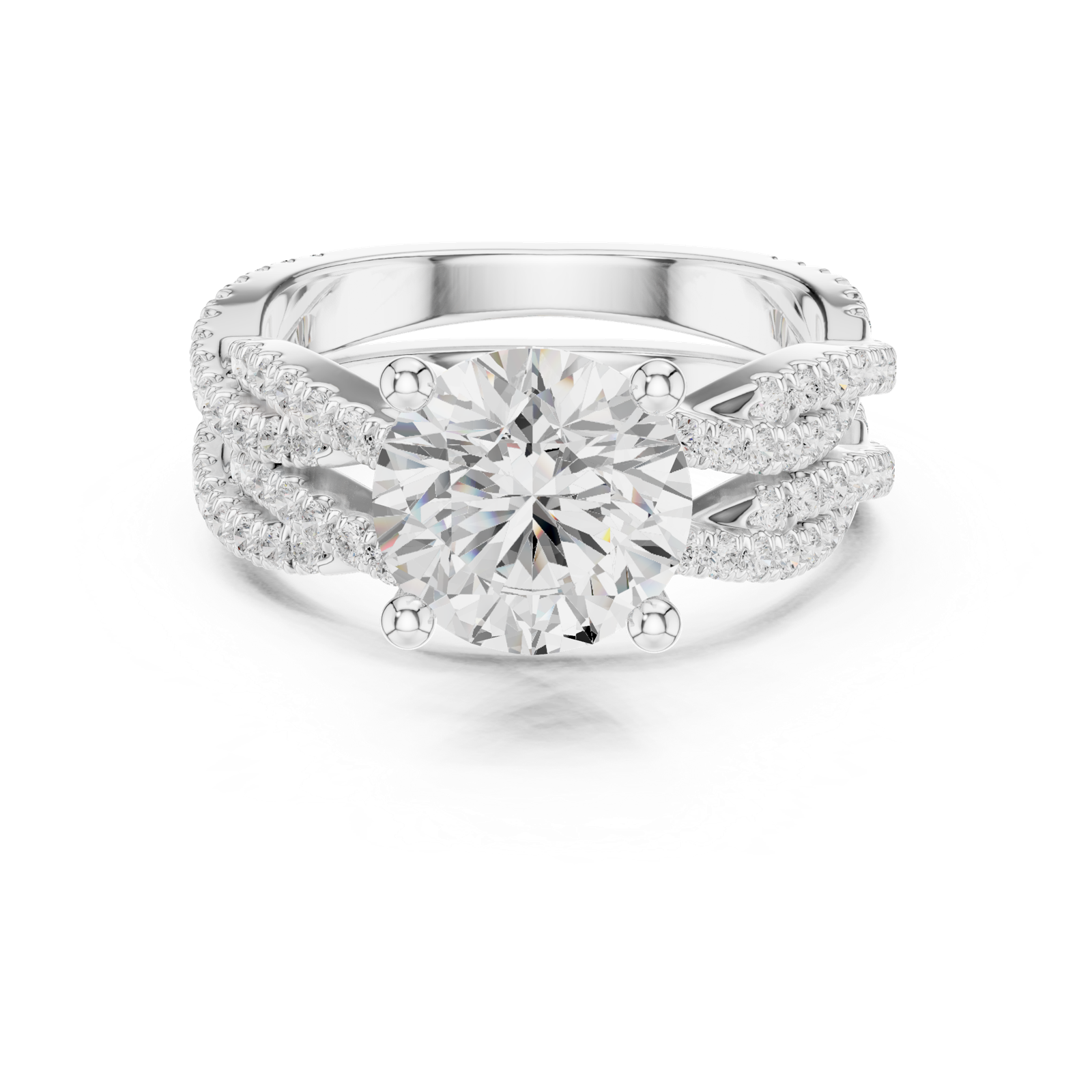 Gold Ring DDLR-300, Round center stone, White Gold, view 4