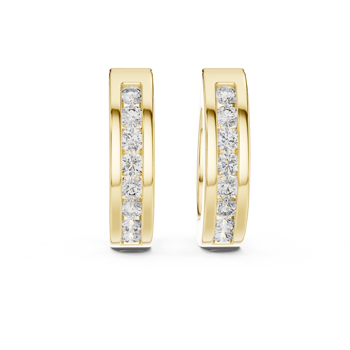 14K Solid Gold Lab Diamond Huggie Earrings, Yellow Gold
