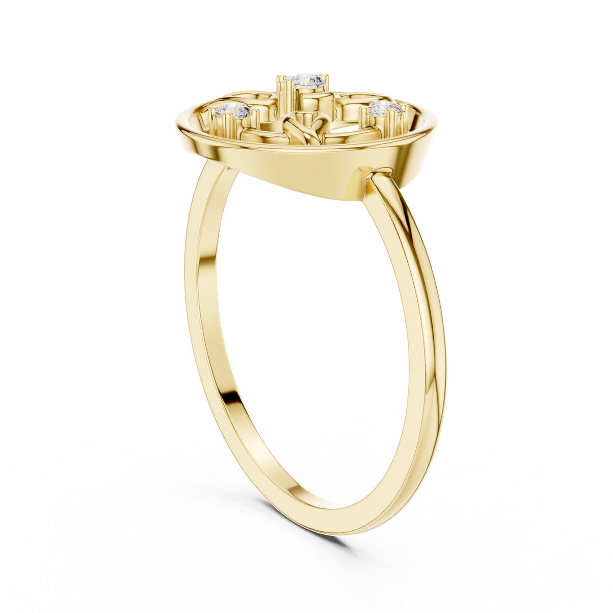 14K Solid Gold Lab Diamond Flower Vintage Ring, Yellow Gold, view 1