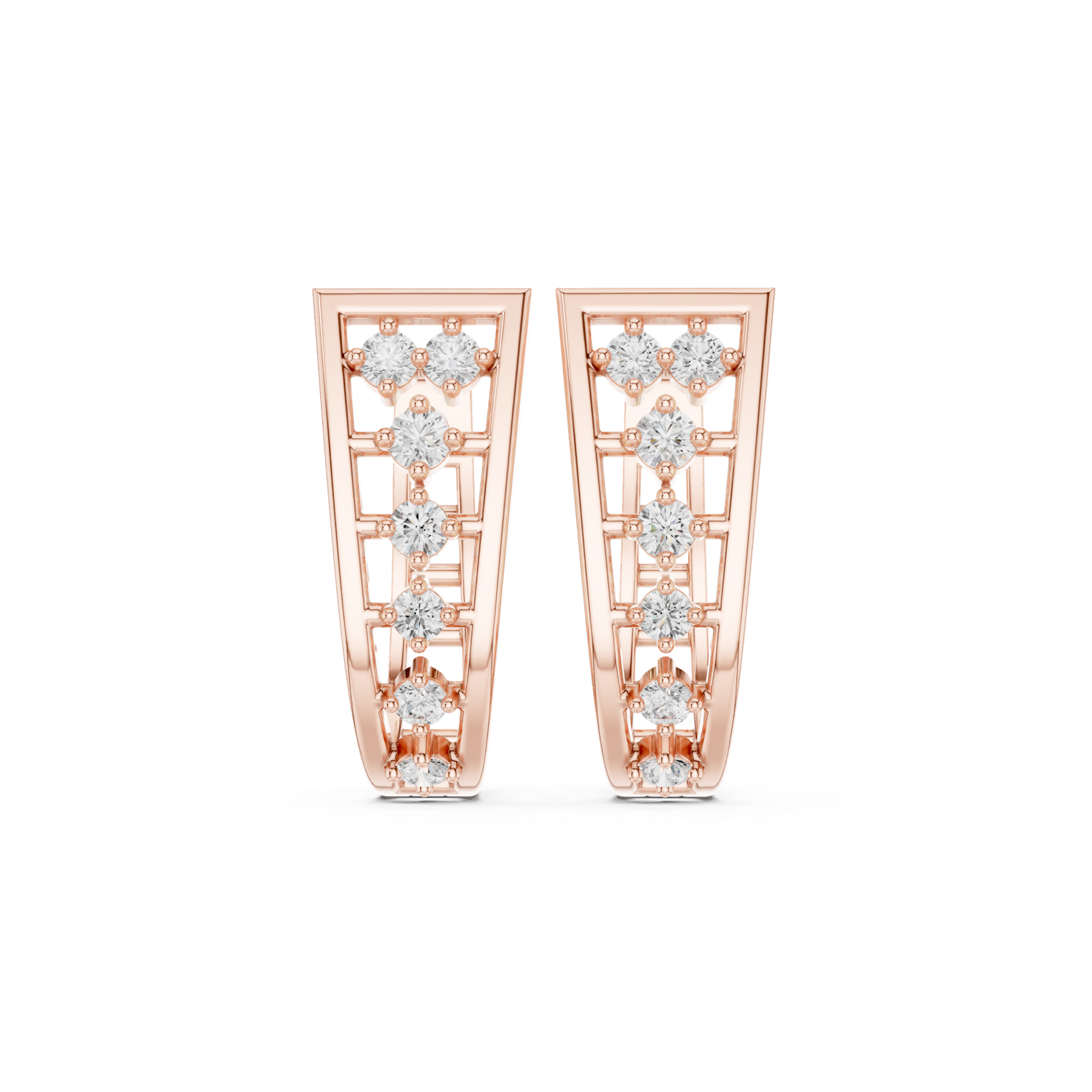 14K Solid Gold Lab Diamond Cluster Earrings, Rose Gold