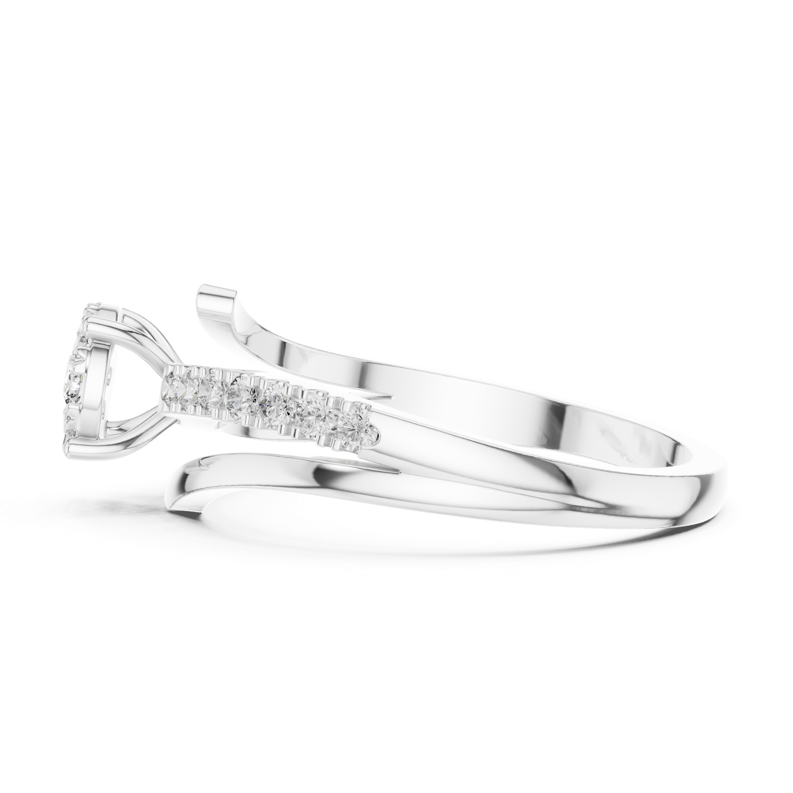 14K Solid Gold Lab Diamond Crossover Ring, White Gold, view 3