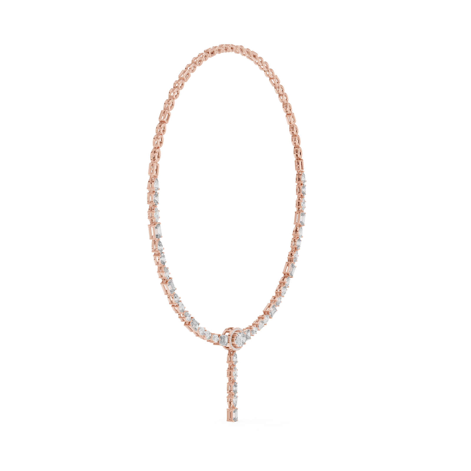 14K Solid Gold Lab Diamond Tennis Necklace, Rose Gold, view 3