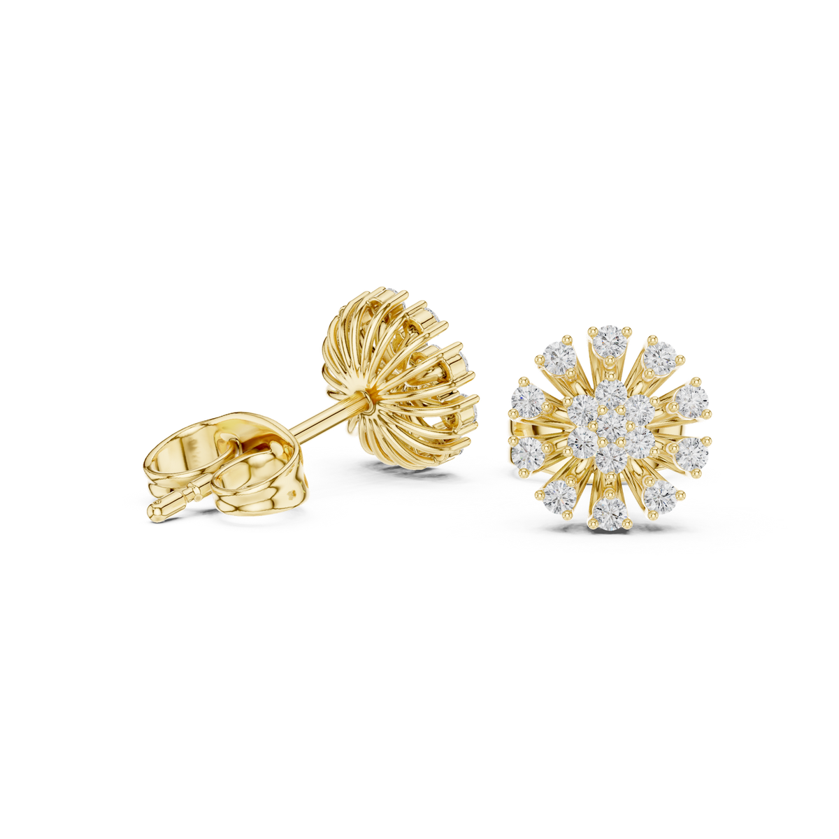 14K Solid Gold Lab Diamond Flower Halo Earrings, Yellow Gold, view 1