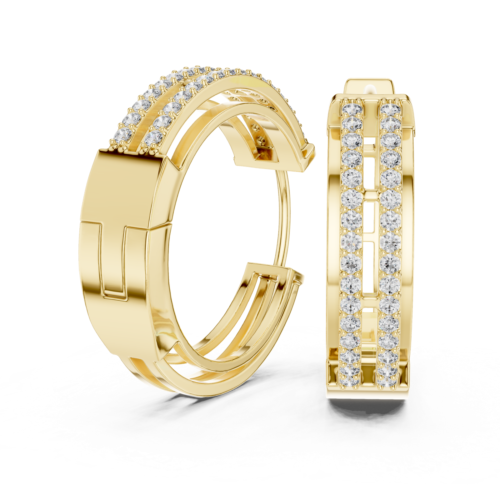 14K Solid Gold Lab Diamond Huggie Earrings, Yellow Gold, view 1