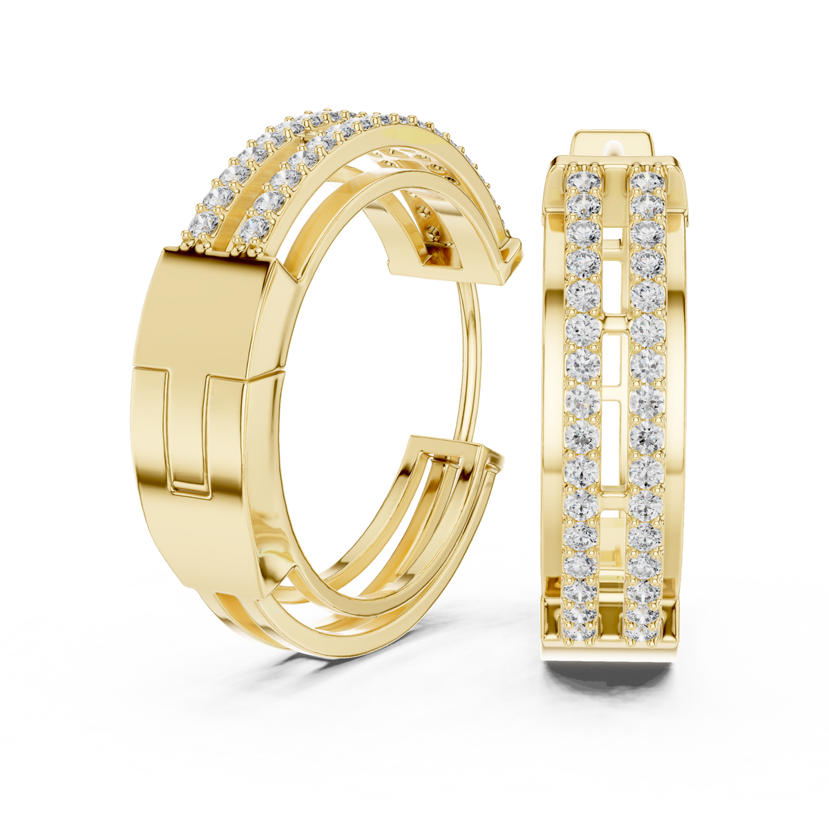 14K Solid Gold Lab Diamond Huggie Earrings, Yellow Gold, view 1