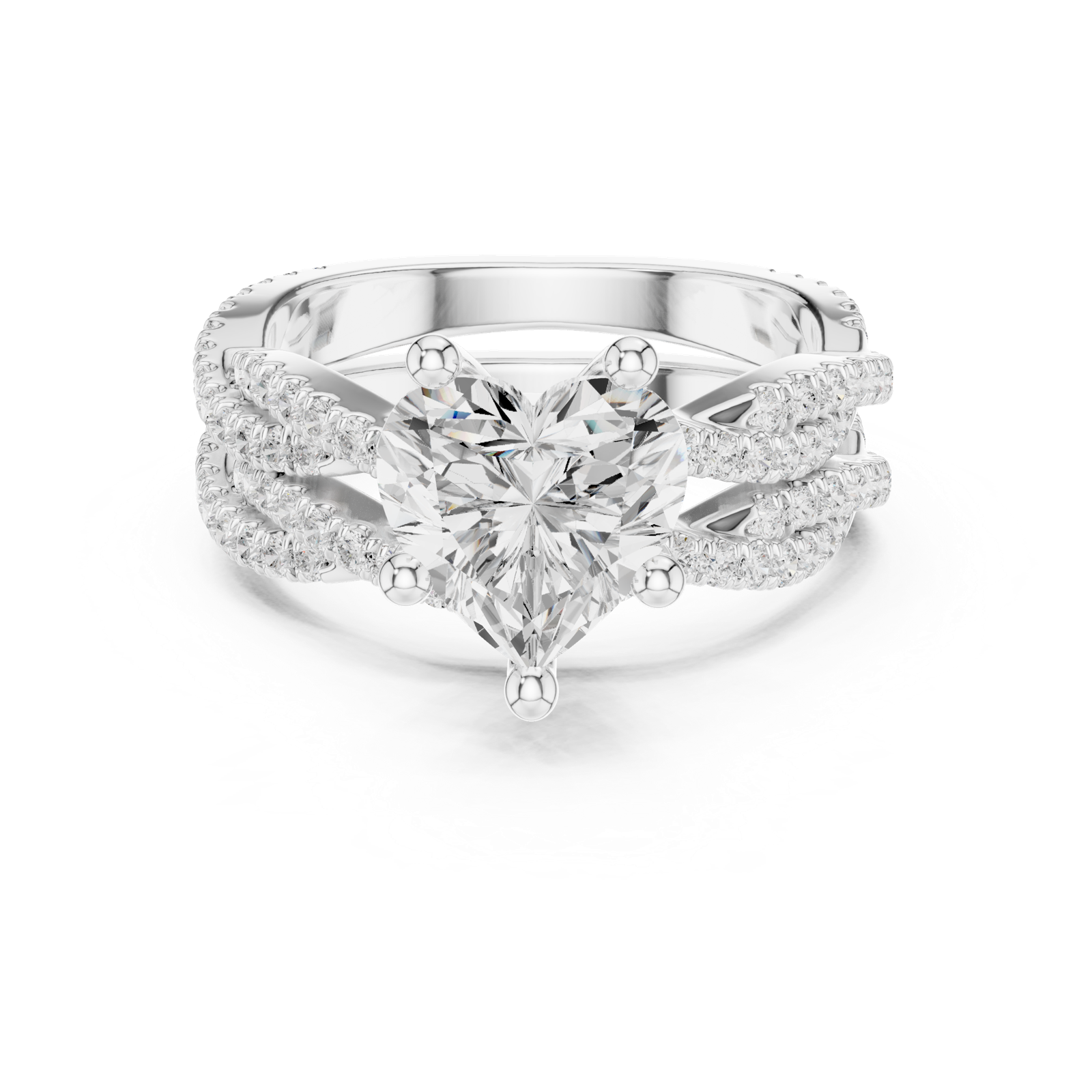 Gold Ring DDLR-300, Heart center stone, White Gold, view 4