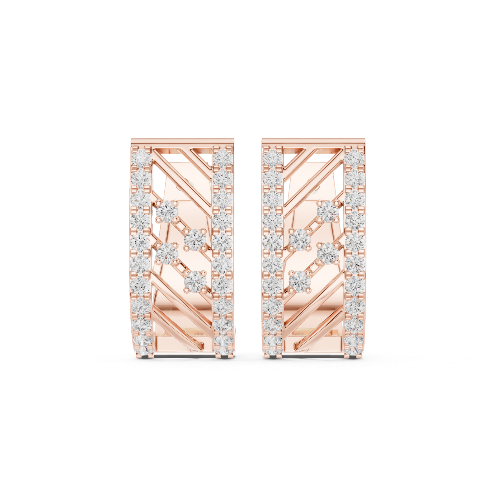 14K Solid Gold Lab Diamond Cluster Earrings, Rose Gold