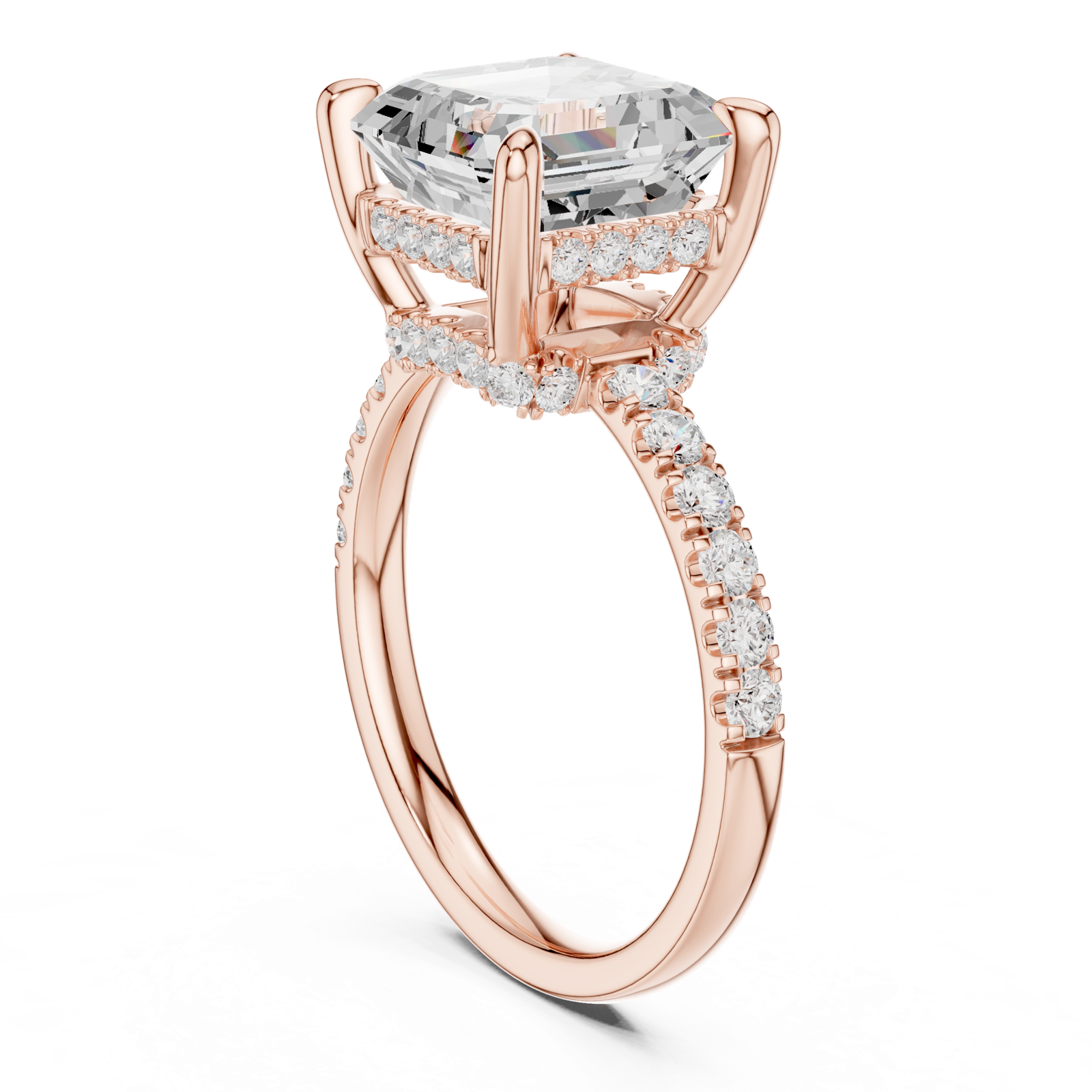 Gold Ring, Asscher center stone, Rose Gold, view 1