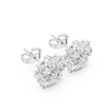 14K Solid Gold Lab Diamond Flower Cluster Earrings, White Gold, view 2