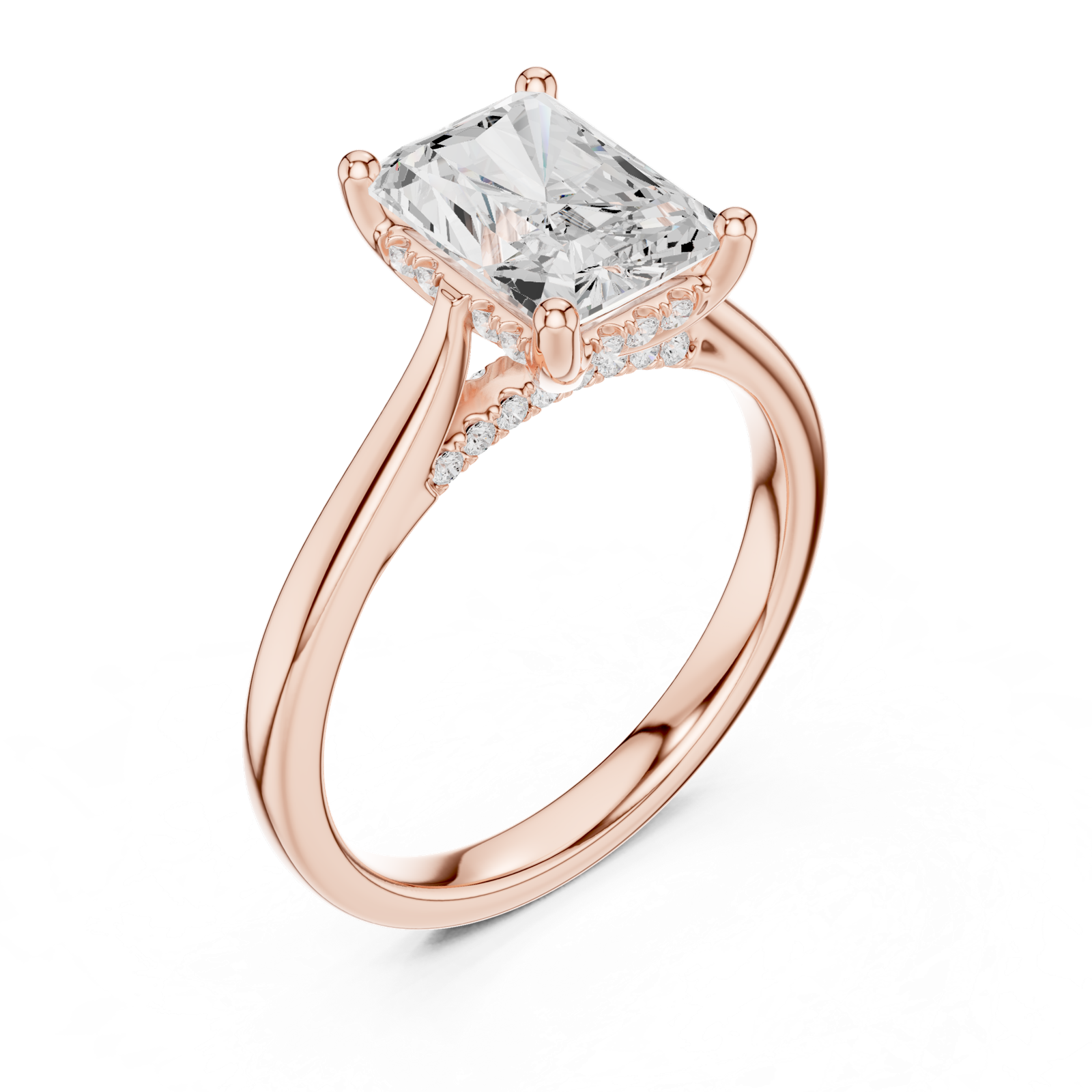 Gold Ring DDLR-163, Radiant center stone, Rose Gold, view 2