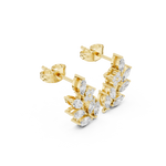 14K Solid Gold Lab Diamond Leaf Huggie Earrings, Yellow Gold, view 1