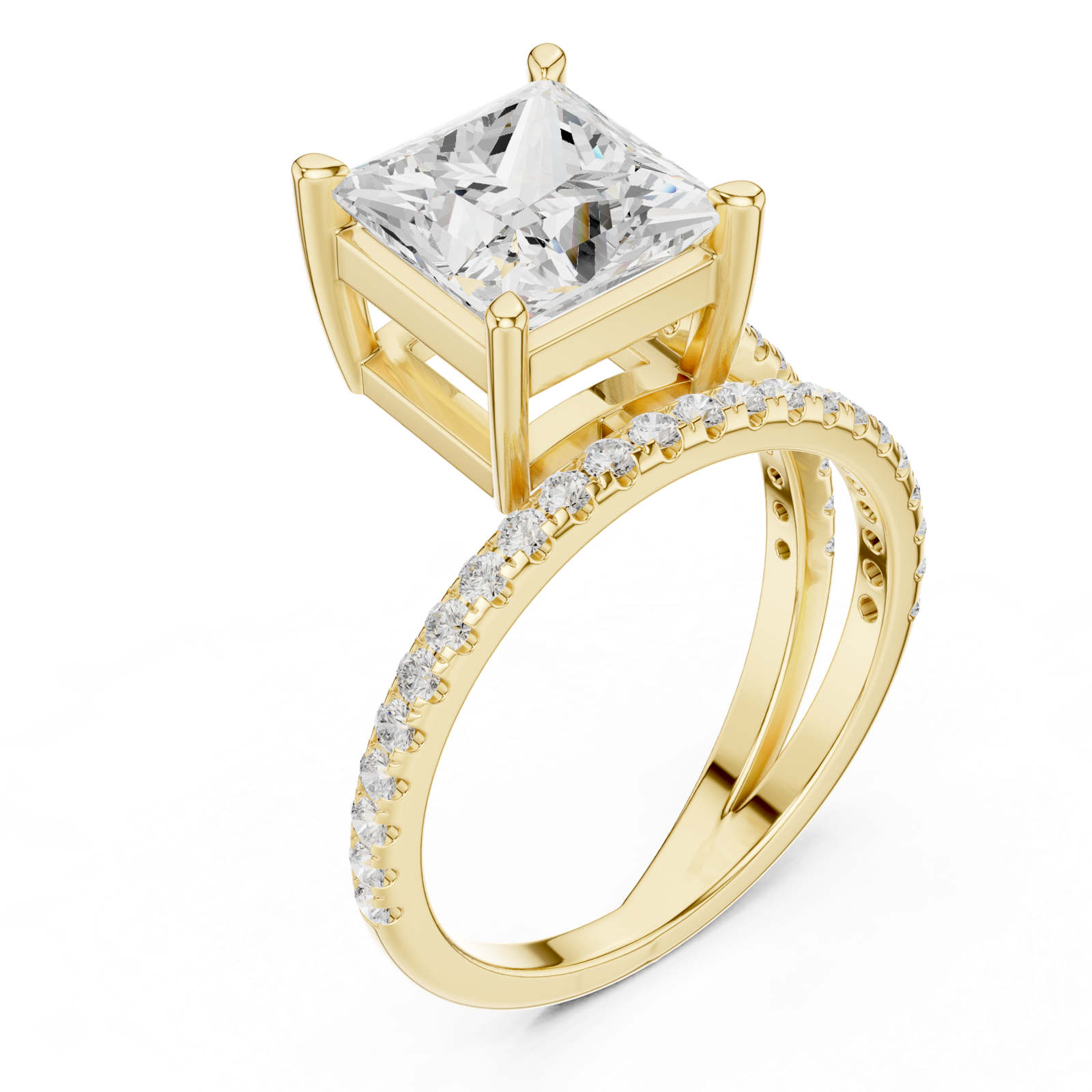 Gold Jewelry L35-39, Princess center stone, Yellow Gold, view 2