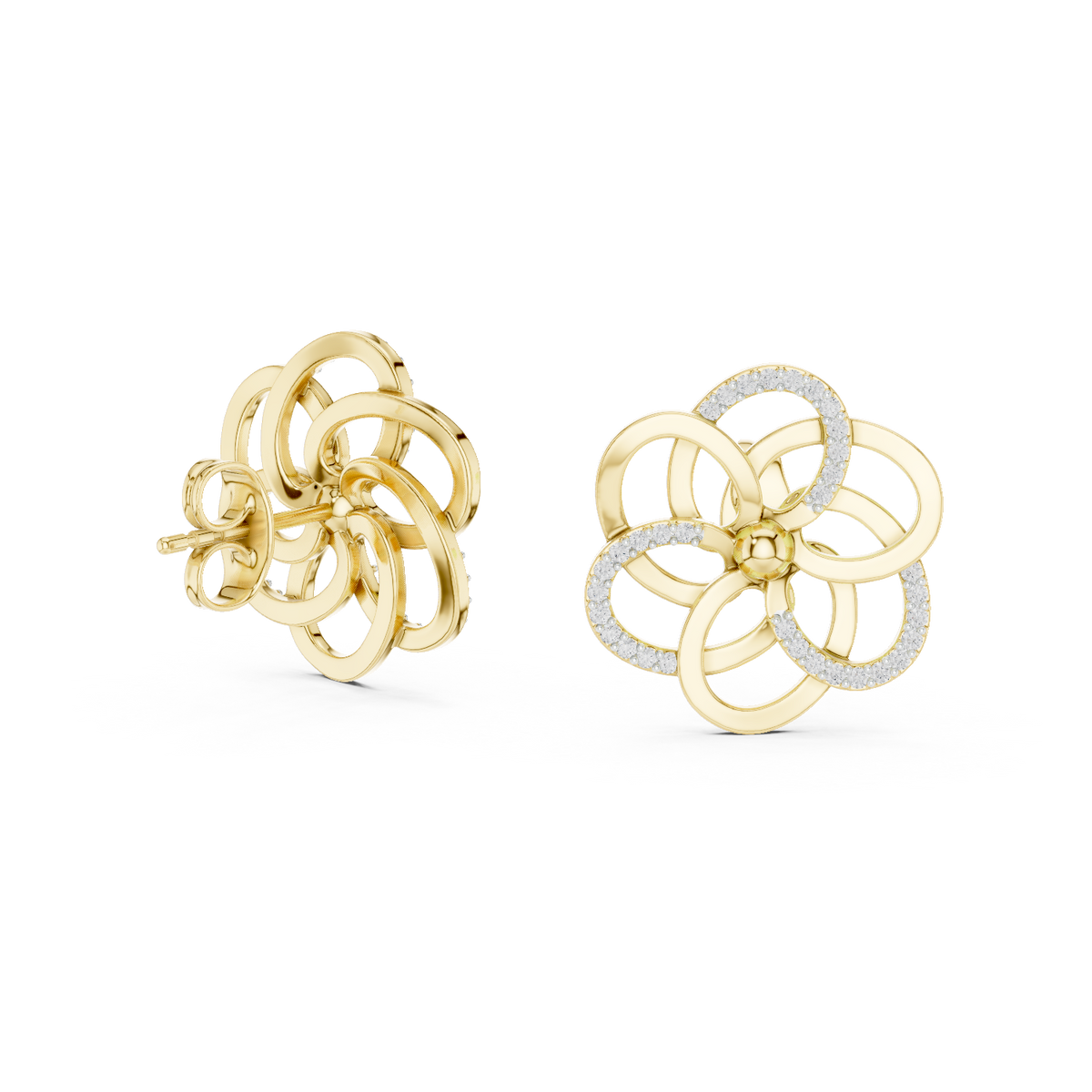 14K Solid Gold Lab Diamond Clover Cluster Earrings, Yellow Gold, view 1