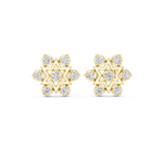 14K Solid Gold Lab Diamond Star Cluster Earrings, Yellow Gold