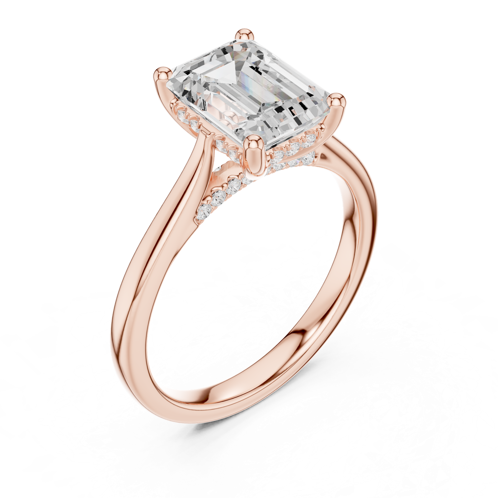 Gold Ring DDLR-163, Emerald center stone, Rose Gold, view 2