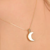 Gold Waxing Moon Necklace - 14K Real Gold Urn Necklace with Crescent Moon Pendant