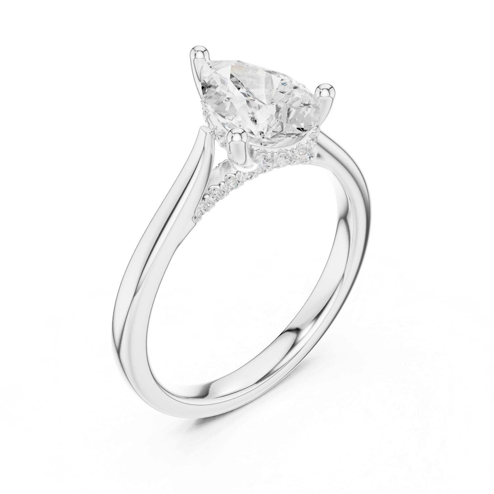 Gold Ring DDLR-163, Pear center stone, White Gold, view 2