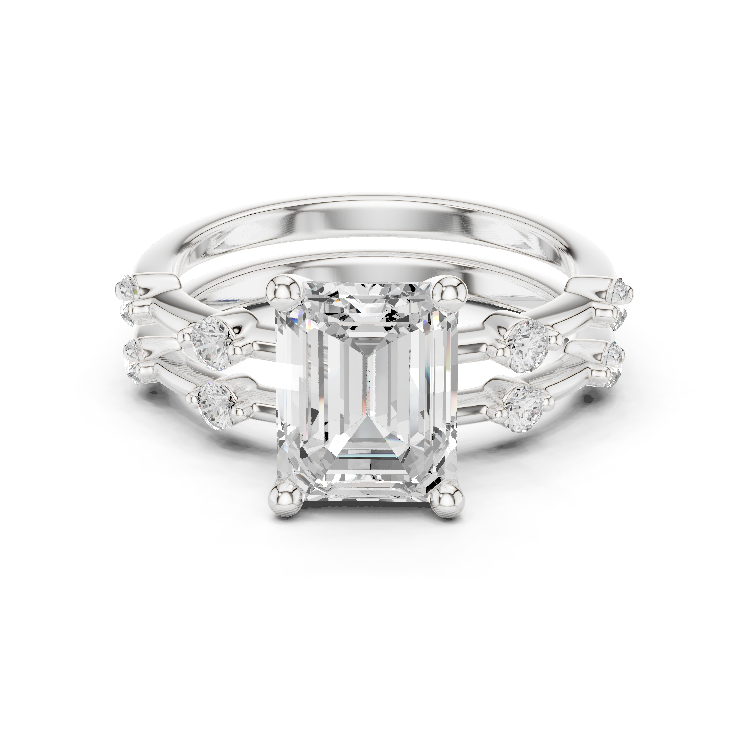 Gold Ring DDLR-441, Emerald center stone, White Gold