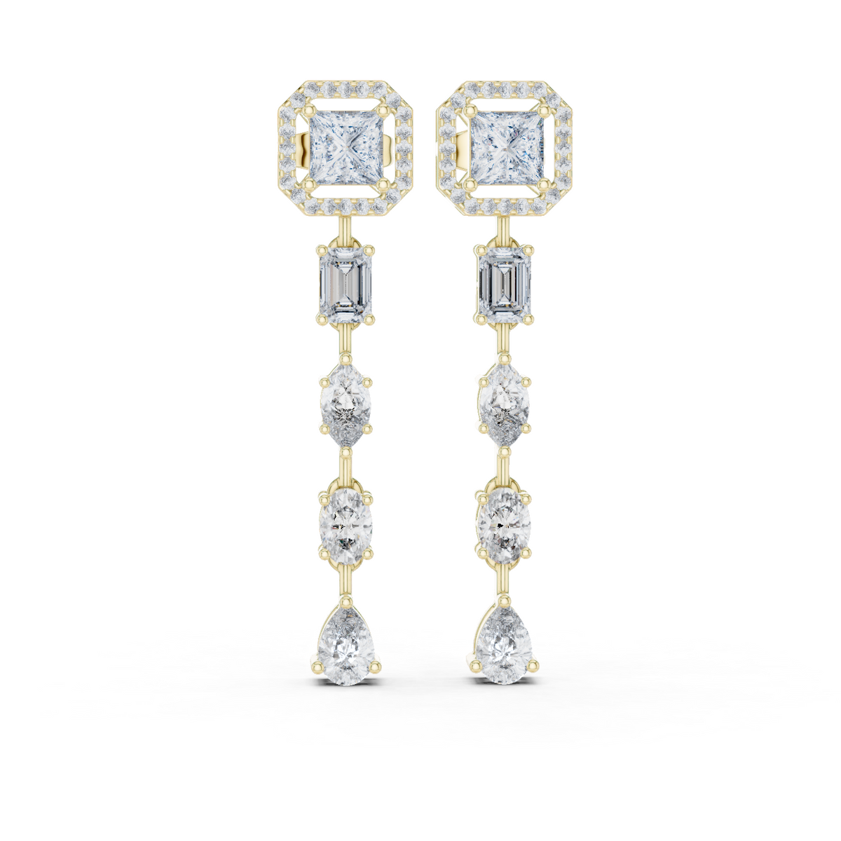 14K Solid Gold Lab Diamond Drop Earrings, Yellow Gold
