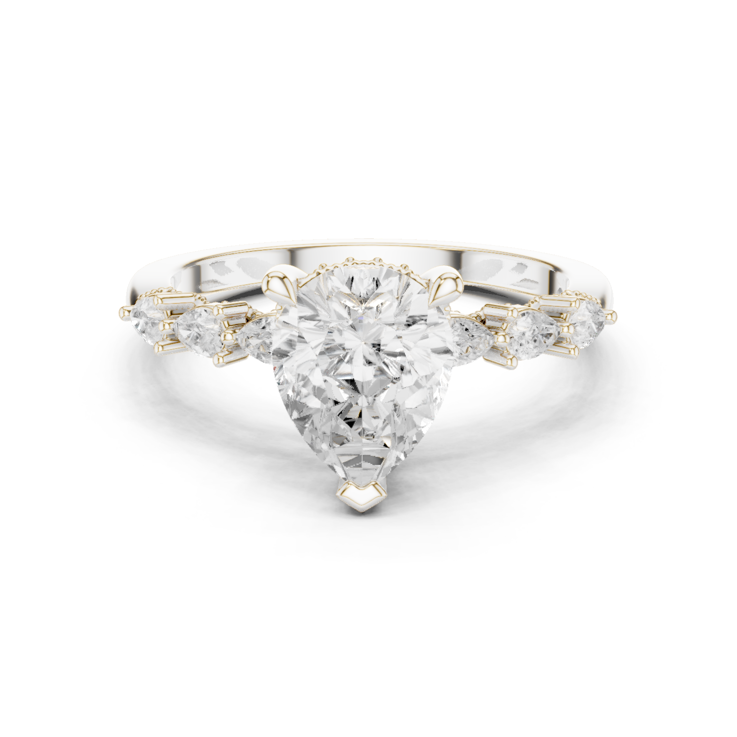 Gold Ring DDLR-168, Pear center stone, White Gold