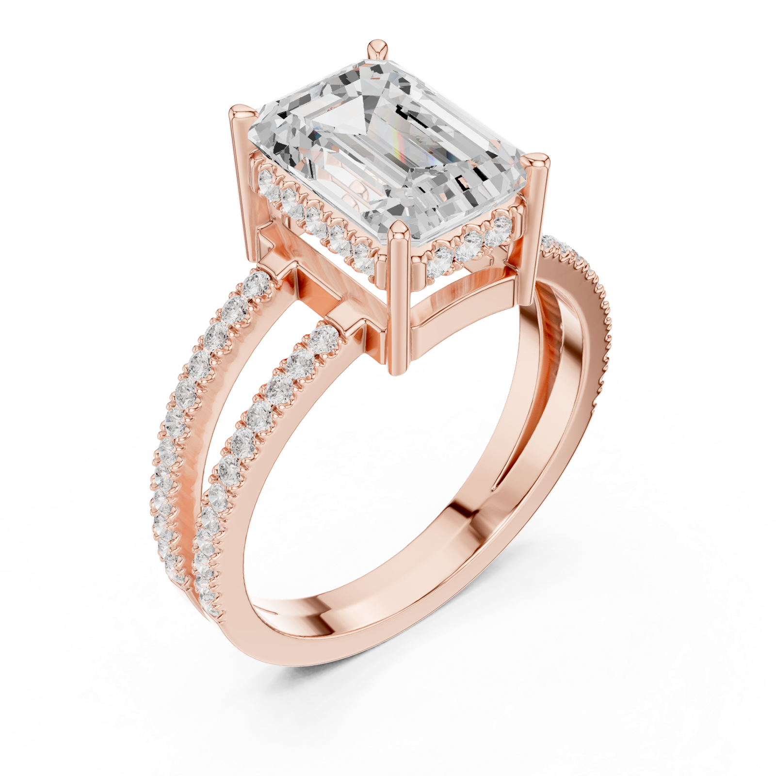 Gold Jewelry, Emerald center stone, Rose Gold, view 2
