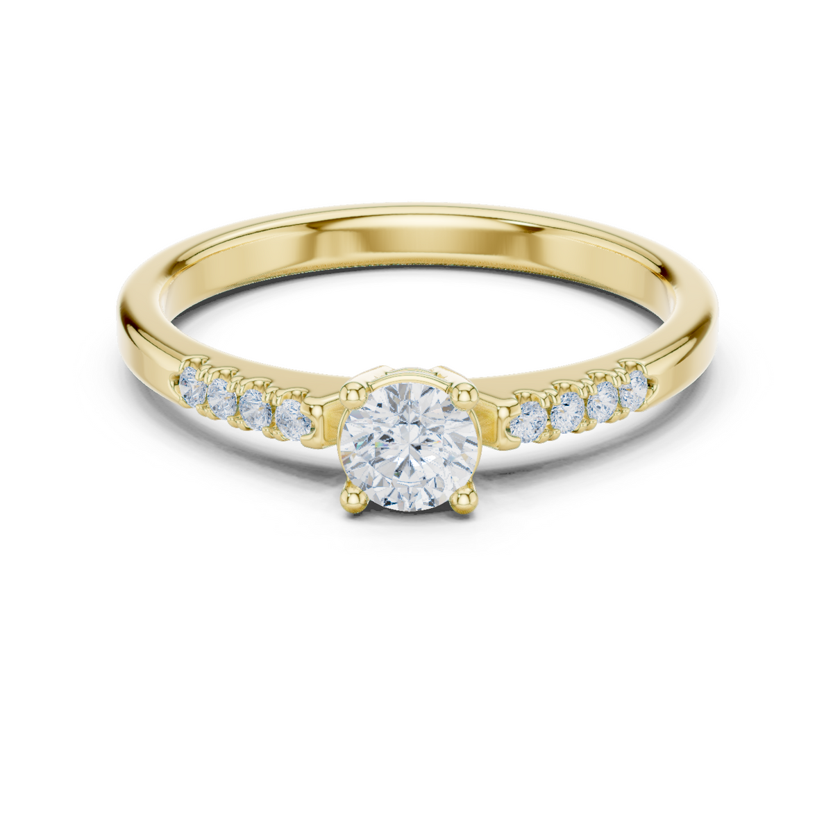 14K Solid Gold Lab Diamond Solitaire Ring, Yellow Gold