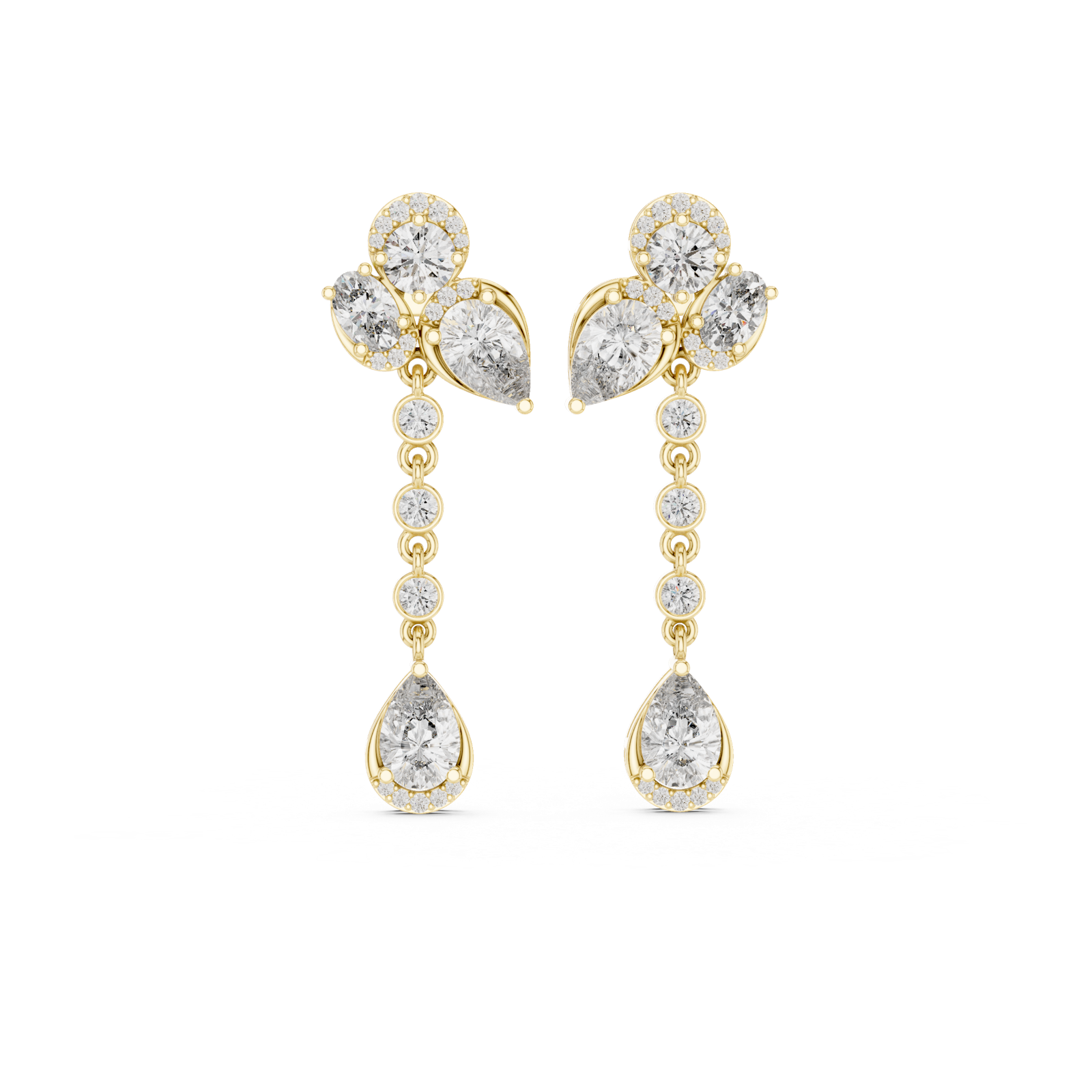 14K Solid Gold Lab Diamond Drop Earrings, Yellow Gold