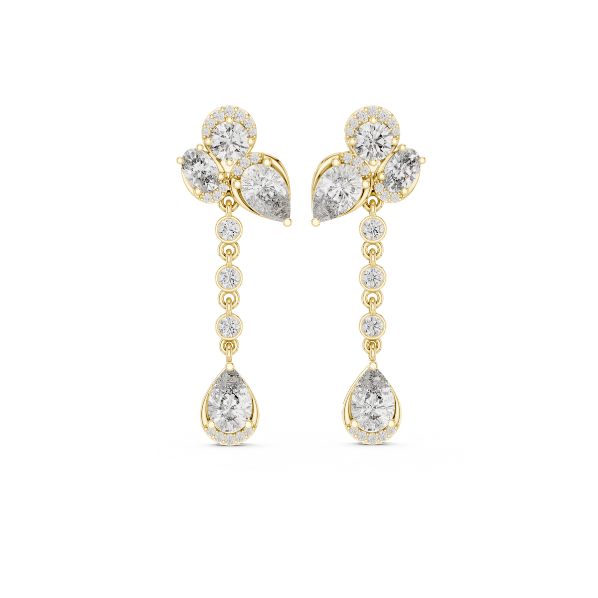 14K Solid Gold Lab Diamond Drop Earrings, Yellow Gold