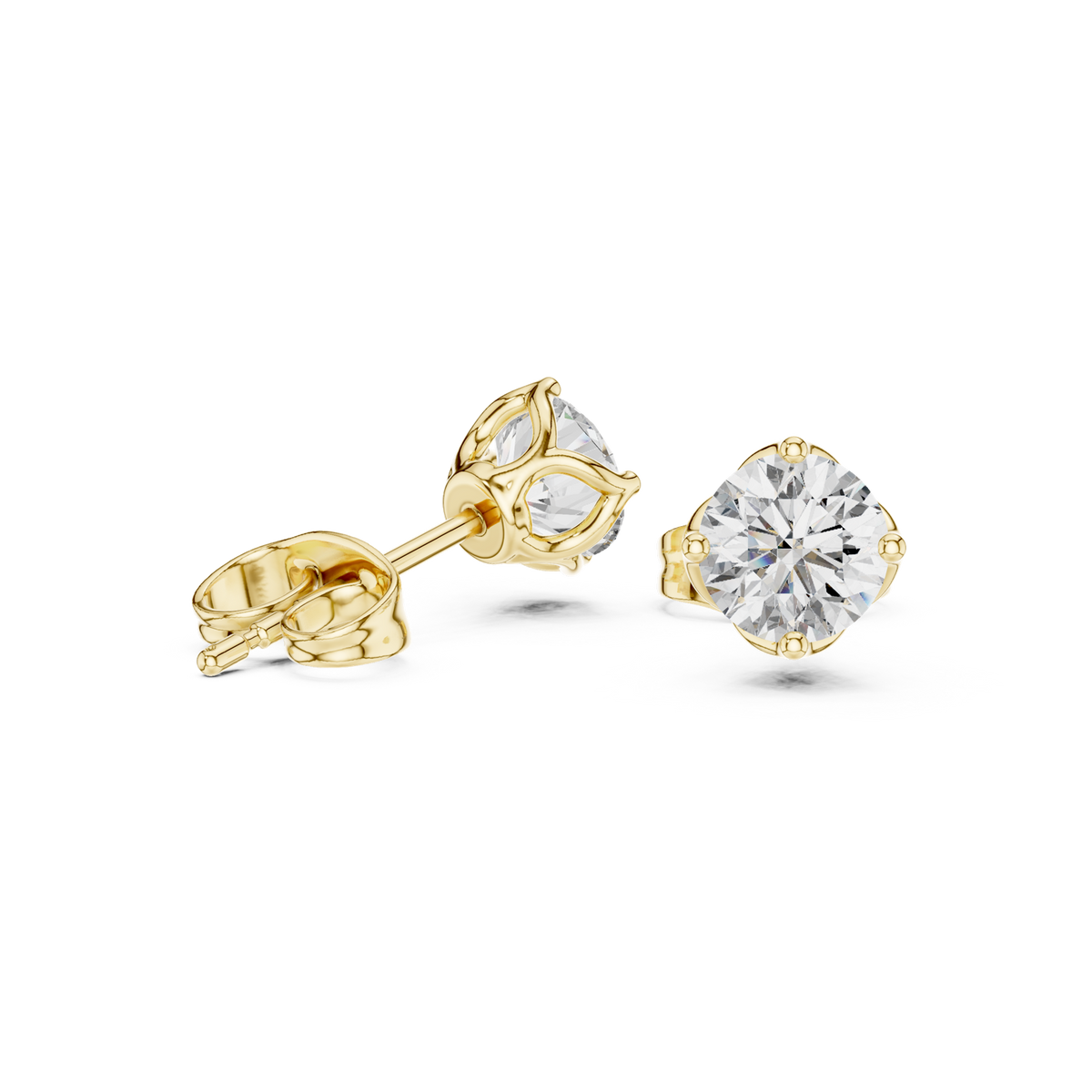 14K Solid Gold Lab Diamond Stud Earrings, Yellow Gold, view 1