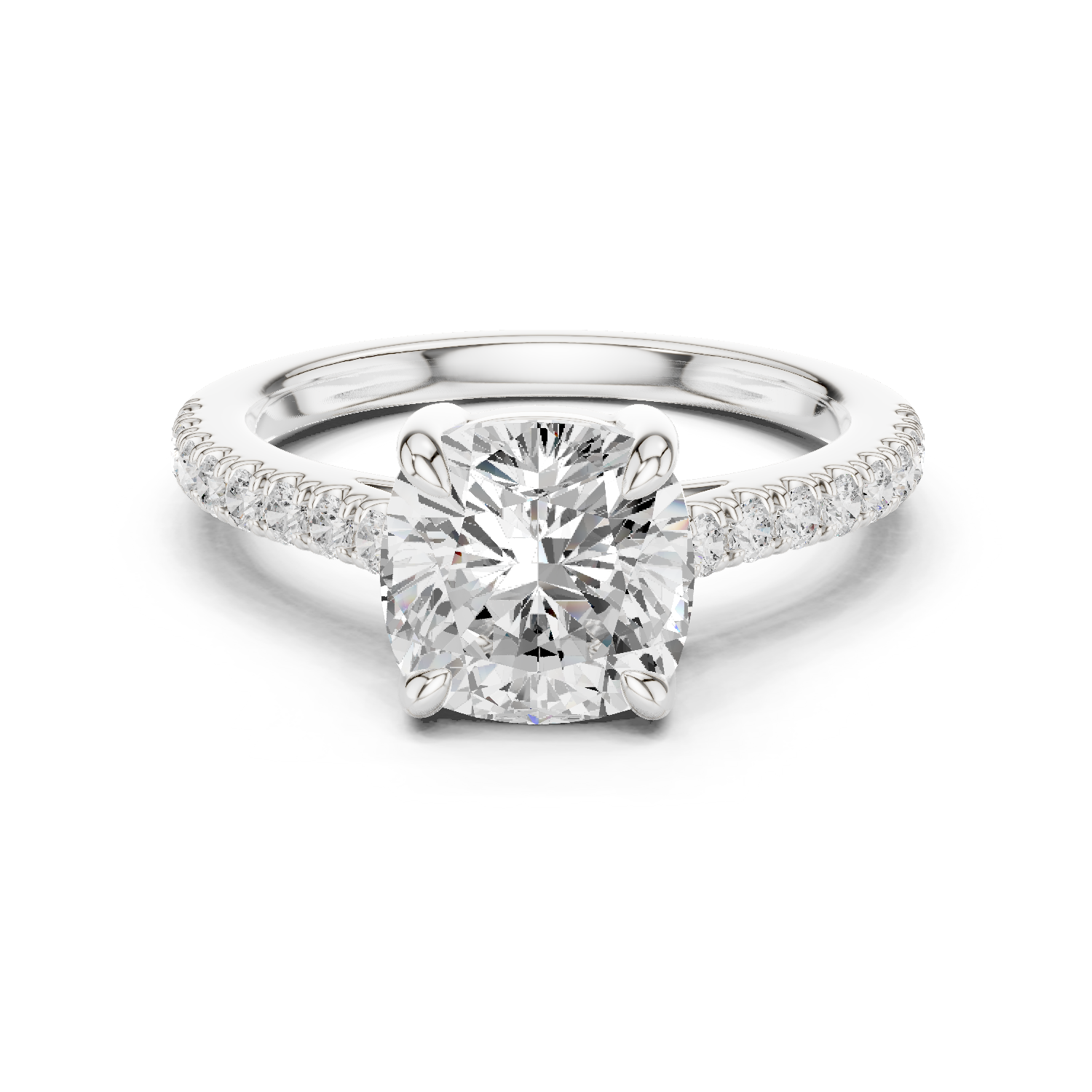 Gold Ring DDLR-039, Cushion center stone, White Gold