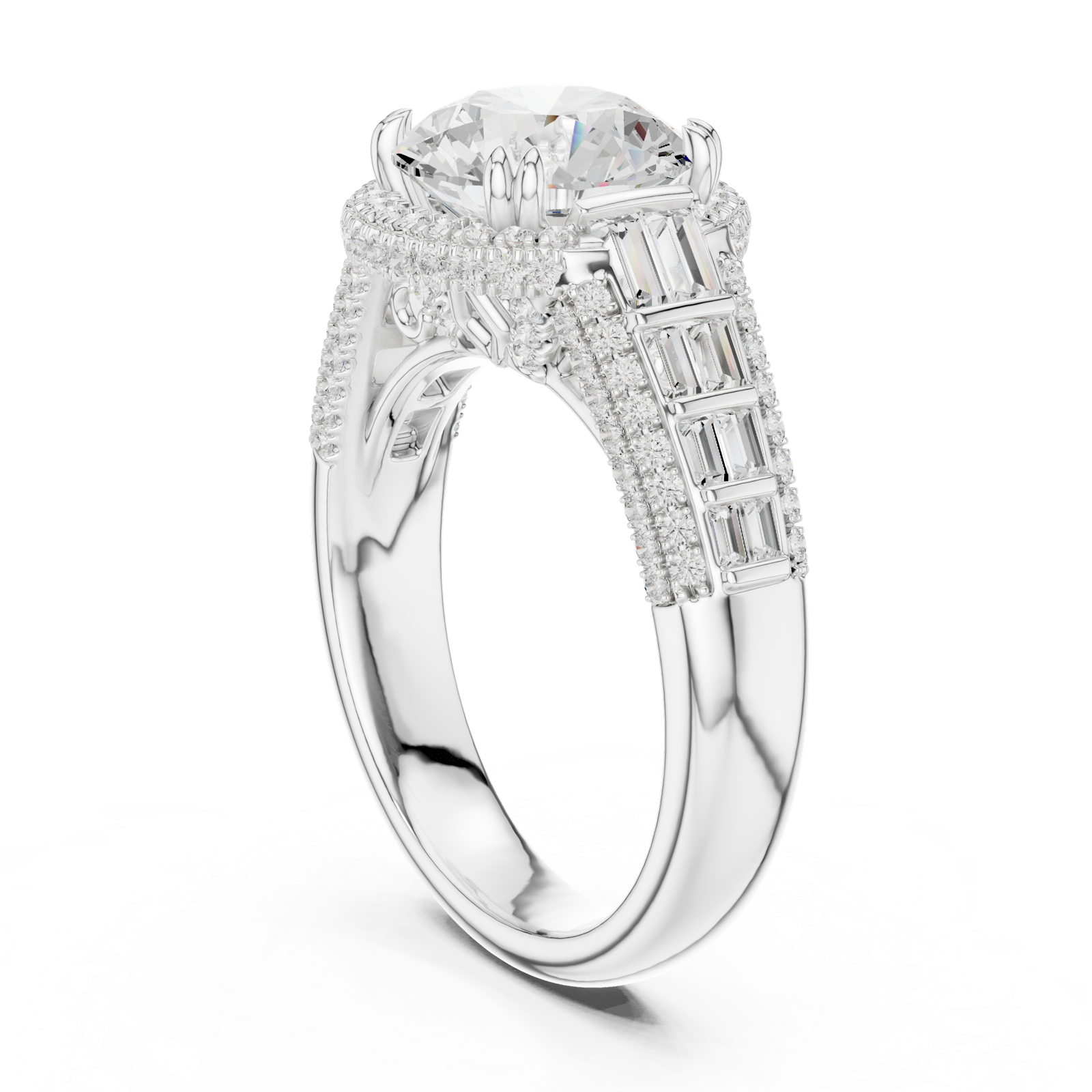 Gold Ring, Round center stone, White Gold, view 1