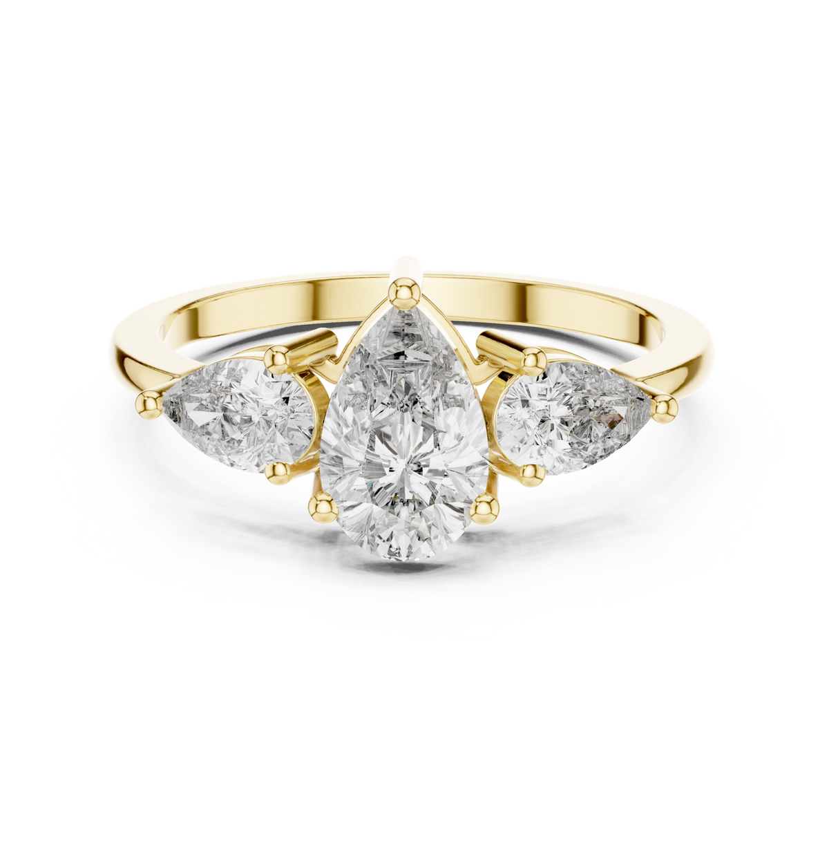 14K Solid Gold Lab Diamond Three-Stone Ring, Yellow Gold