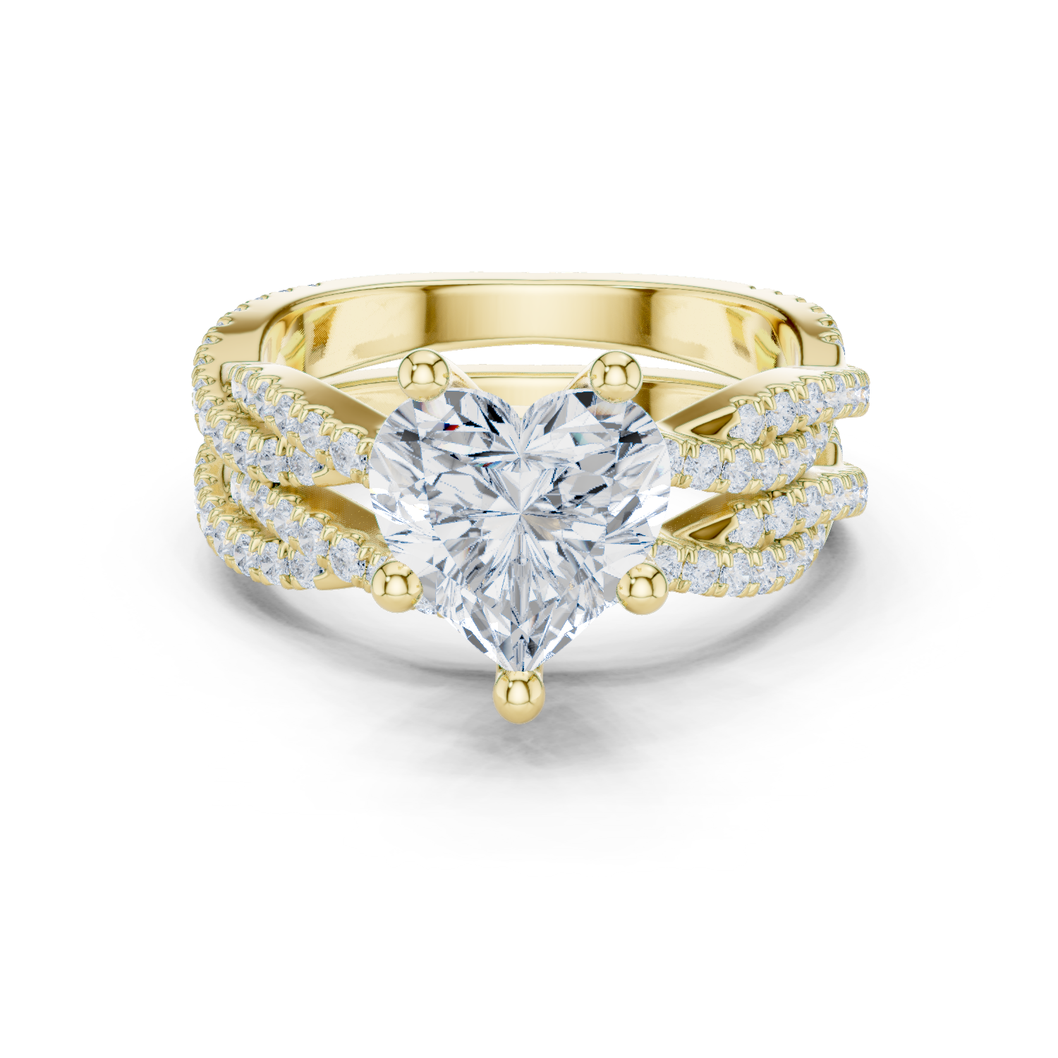 Gold Ring, Heart center stone, Yellow Gold