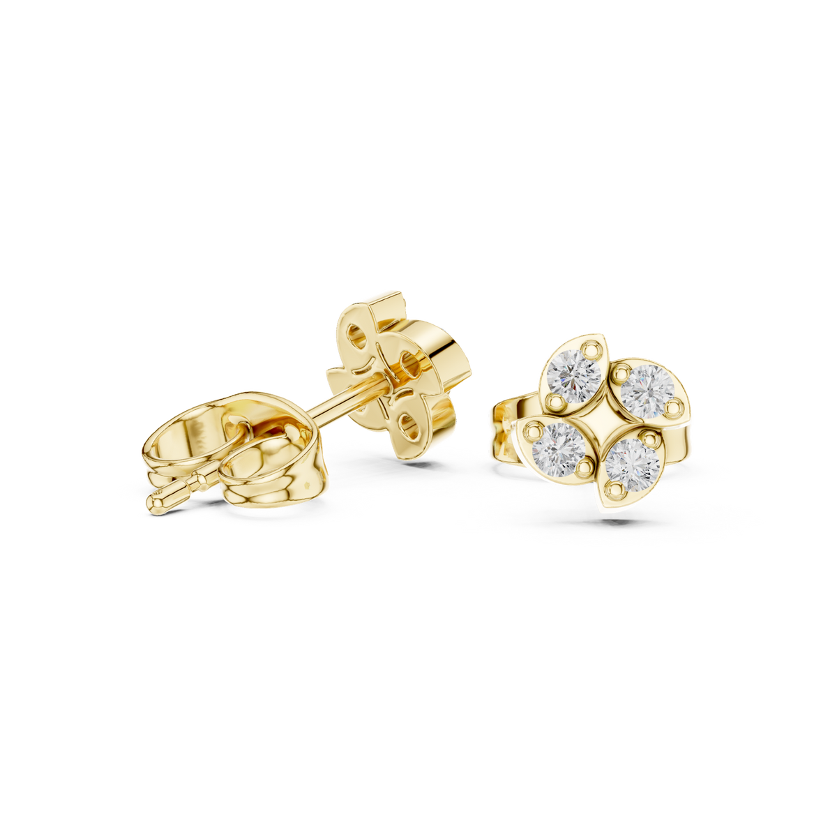 14K Solid Gold Lab Diamond Cluster Earrings, Yellow Gold, view 1