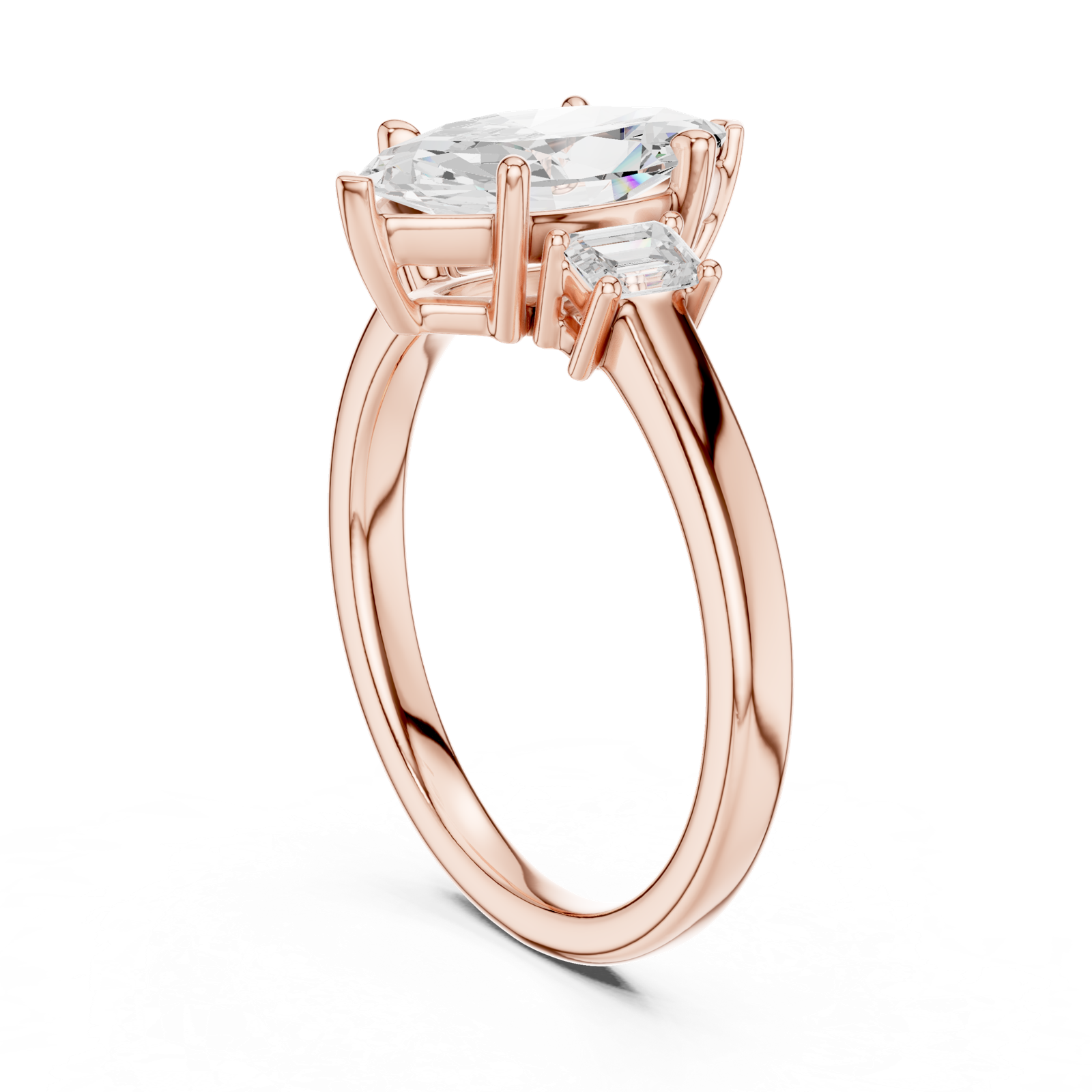 Gold Ring DDLR-038, Marquise center stone, Rose Gold, view 1