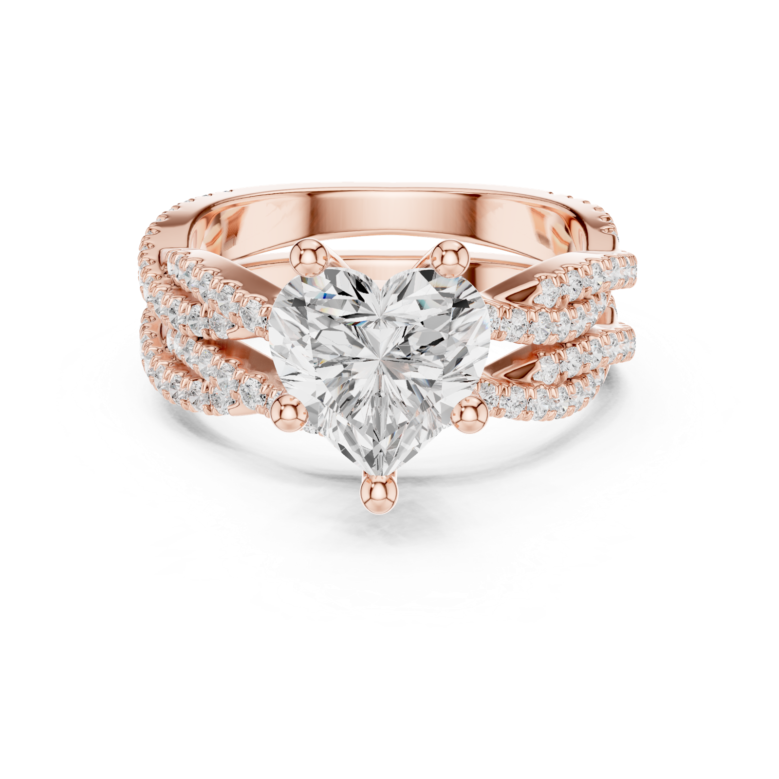 Gold Ring DDLR-300, Heart center stone, Rose Gold, view 4
