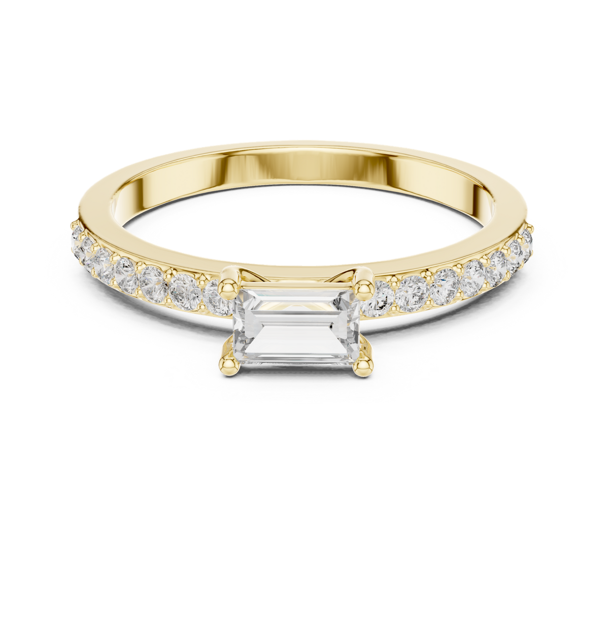 14K Solid Gold Lab Diamond Solitaire Ring, Yellow Gold