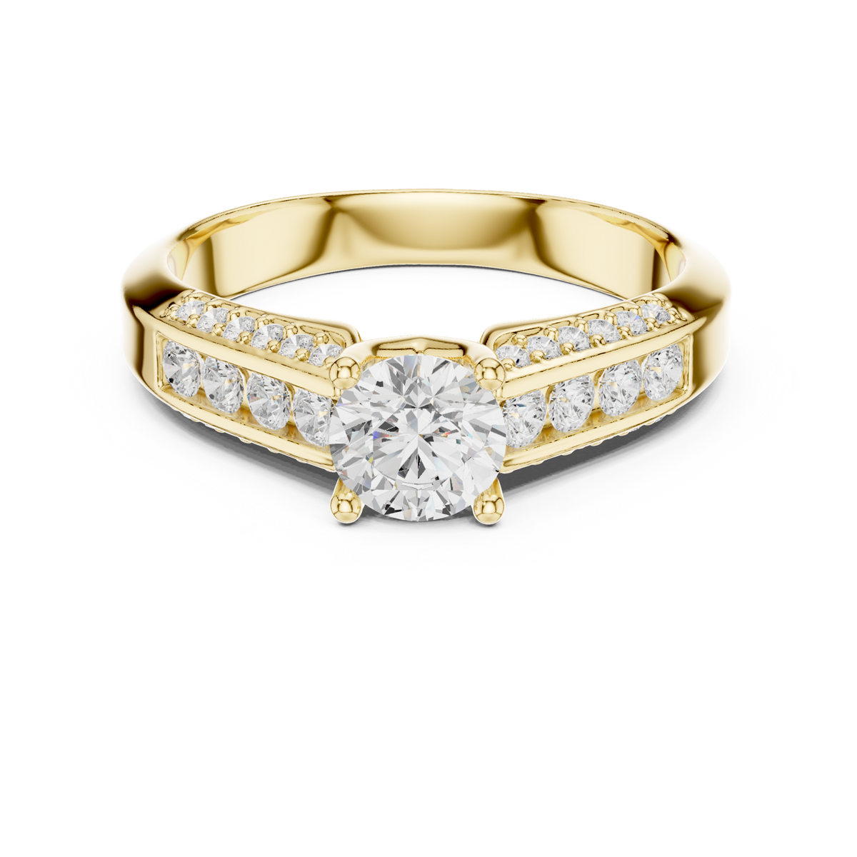 14K Solid Gold Lab Diamond Solitaire Ring, Yellow Gold