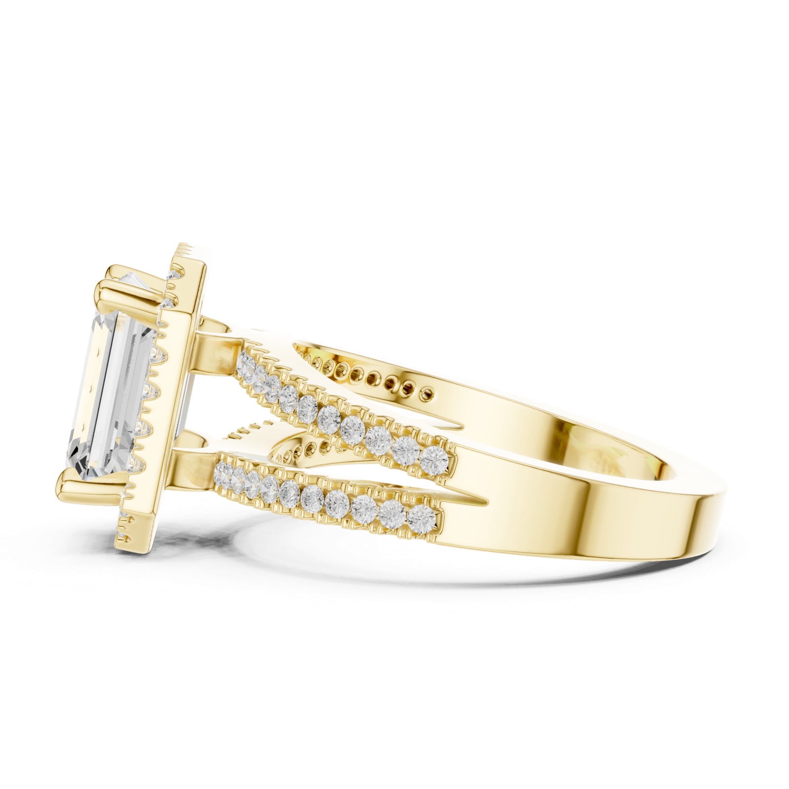 Gold Ring DDLR-350, Emerald center stone, Yellow Gold, view 3