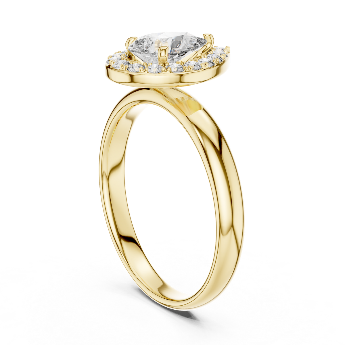 14K Solid Gold Lab Diamond Halo Ring, Yellow Gold, view 1
