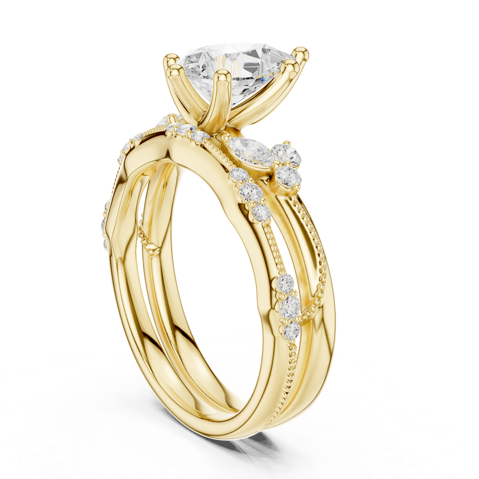Gold Ring DDLR-299, Pear center stone, Yellow Gold, view 1