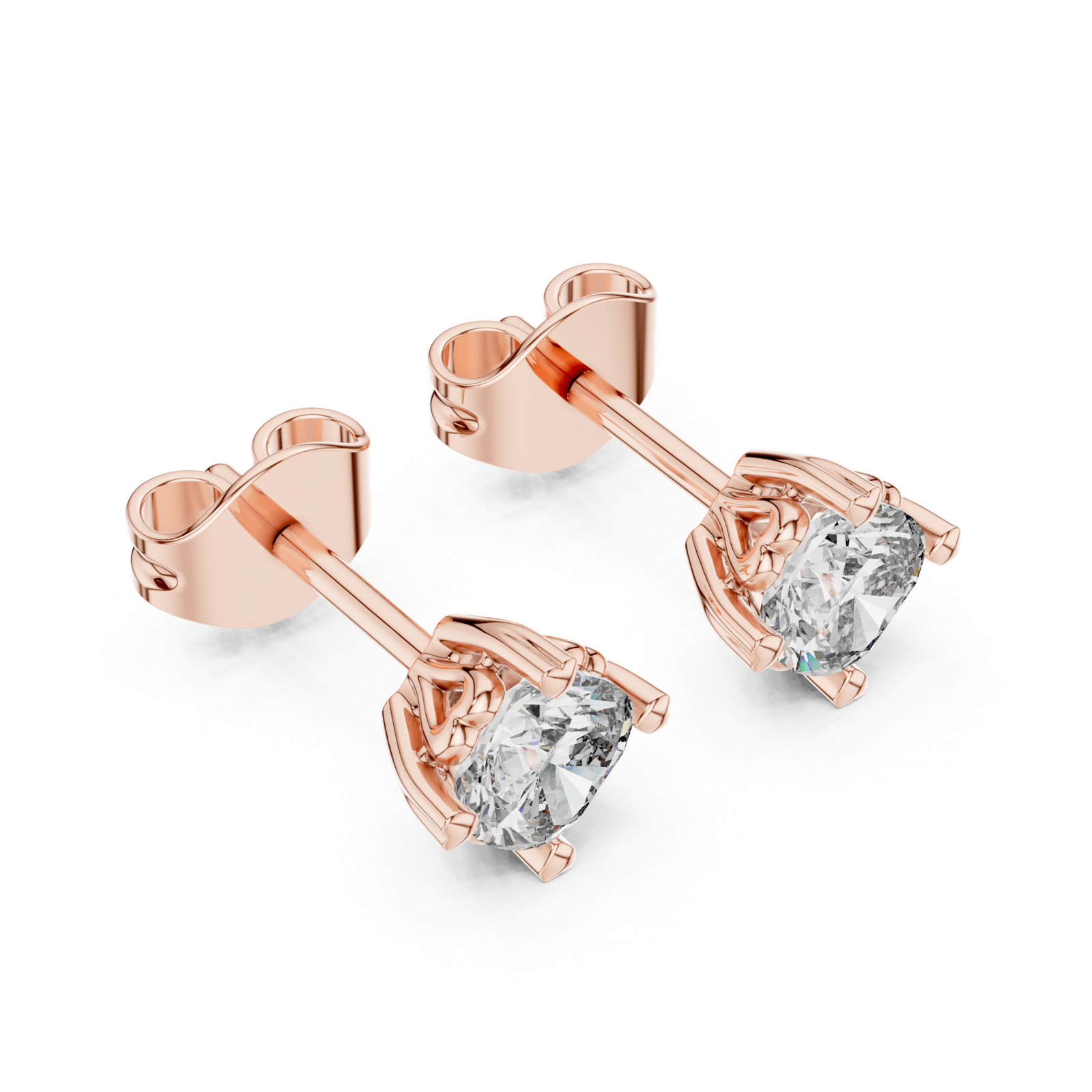 14K Solid Gold Lab Diamond Halo Earrings, Rose Gold, view 2