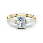 Gold Three-Stone Baguette Engagement Ring, Radiant center stone, Yellow Gold