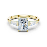Gold Three-Stone Baguette Engagement Ring, Radiant center stone, Yellow Gold